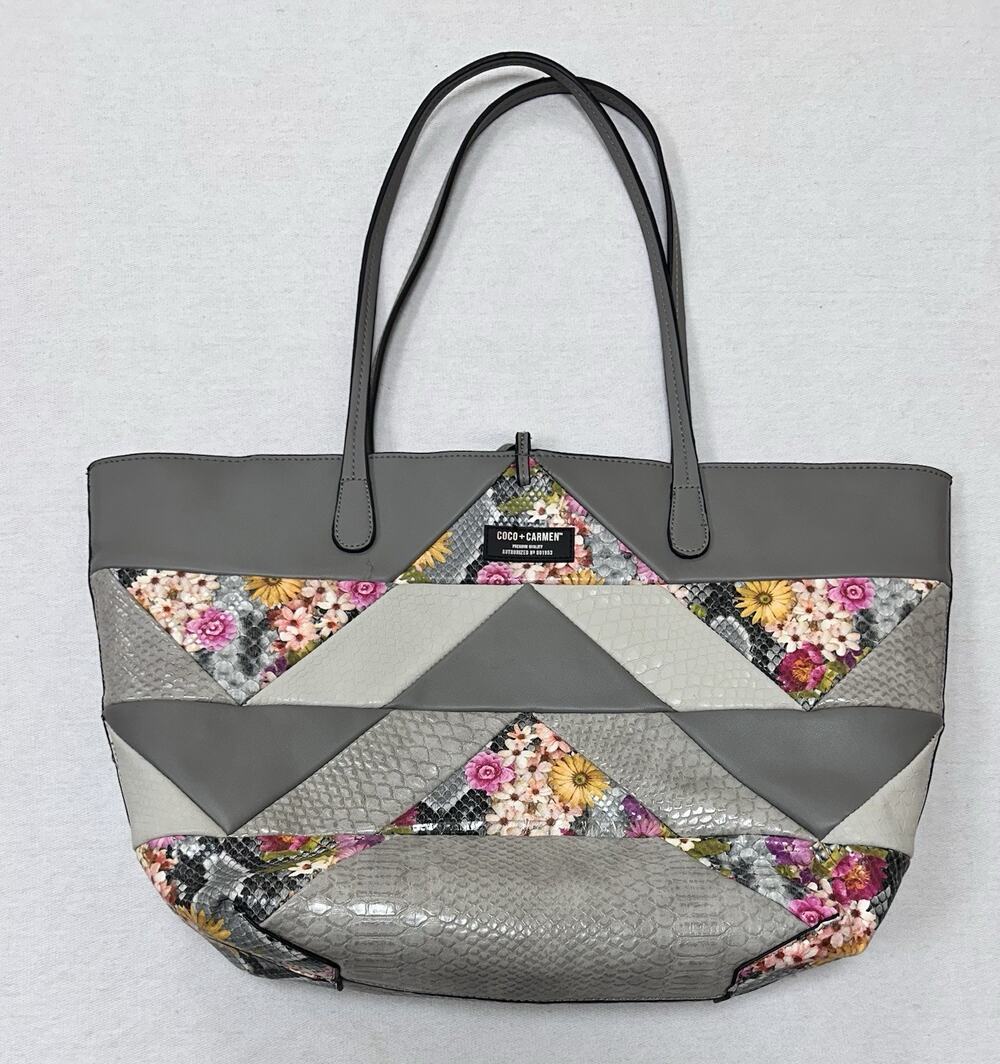 CoCo + Carmen Vegan Leather Tote Patchwork Colorful Boho Summer Reversible EUC